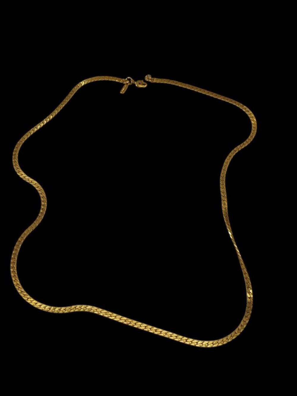 Vintage Monet Textured Herringbone Chain Necklace Yellow Gold Tone Jewelry